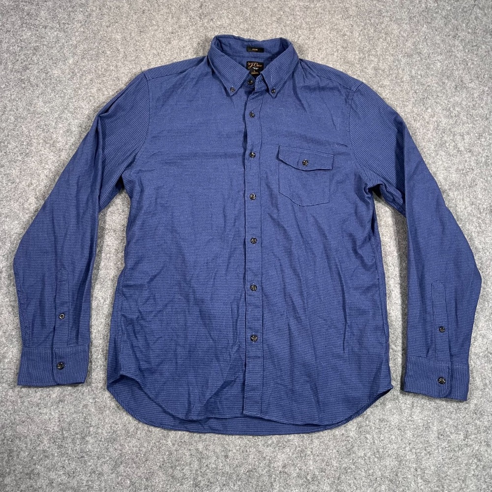 J. Crew Blue Plaid Cotton Cashmere Slim Fit Button Up Shirt Men's Size Large